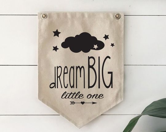 Discover Nursery Wall Art Decor, Dream Big Little One Sign, Baby Shower Gift, Canvas Pennant Flag, Kids Room Farmhouse Decor