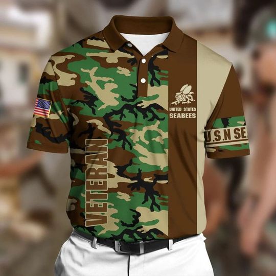 Discover Unique Veteran U.S.N Seabees Polo Ultra Soft and Comfort Polo Shirt All Over Printed