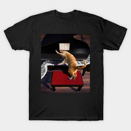 Discover Cute Cat Kitty Playing Keyboard Piano - T-Shirt