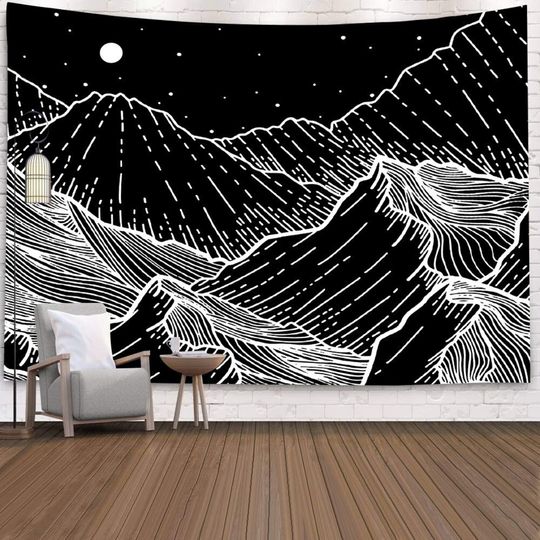 Discover Black Mountain Tapestry Wall Hanging Simple Abstract Art Wall Decor Landscape Scenery Tapestries