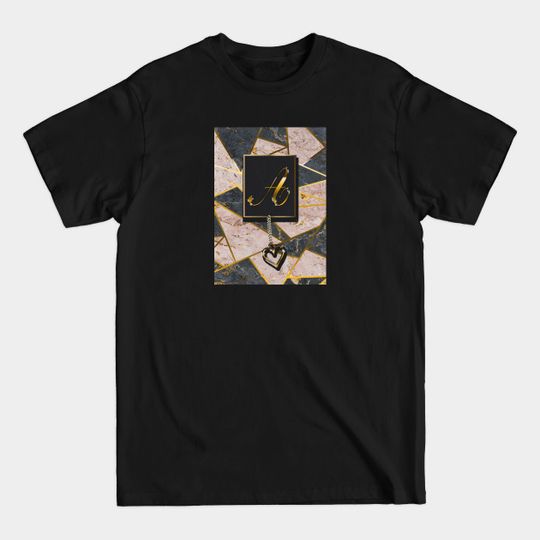 Discover Rose Marble Mosaic Golden Glitters Monogram A - Rose Marble - T-Shirt