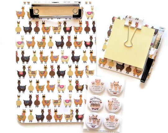 Discover Llamas Gift Set, Fun Llamas Clipboard 6x9, Llamas Notepad & Pen Set, Llamas Magnet Set, CoWorker Gift, Teachers Gifts, 3 pc Gift Set