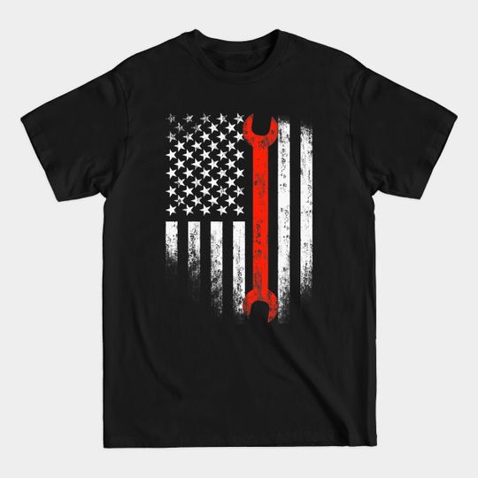 Discover American Flag Mechanic Wrench Patriotic Auto Techs Motor - Mechanic - T-Shirt