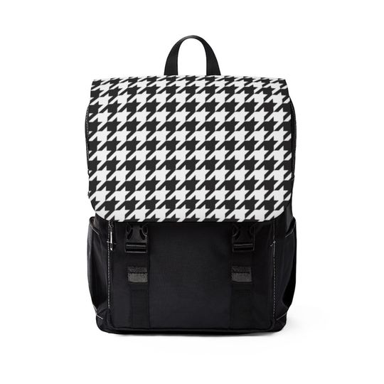 Discover Black And White Houndstooth Unisex Casual Shoulder Backpack