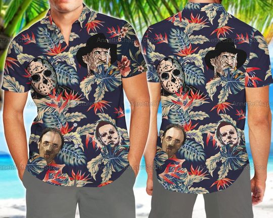 Discover Horror Halloween 3D Hawaiian Shirt, Horror Tropical Button Shirt