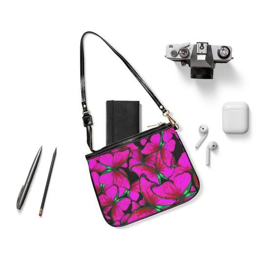 Discover Pink Butterfly Small Shoulder Bag, custom bag, purse, custom purse, handbag