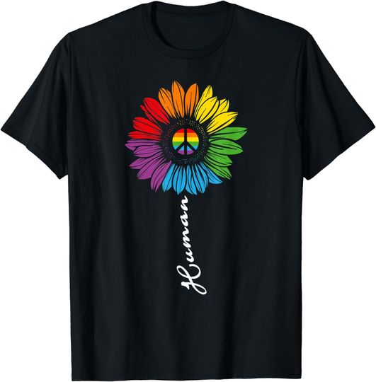 Discover HUMAN Sunflower LGBT Flag Gay Pride Month LGBTQ T-Shirt