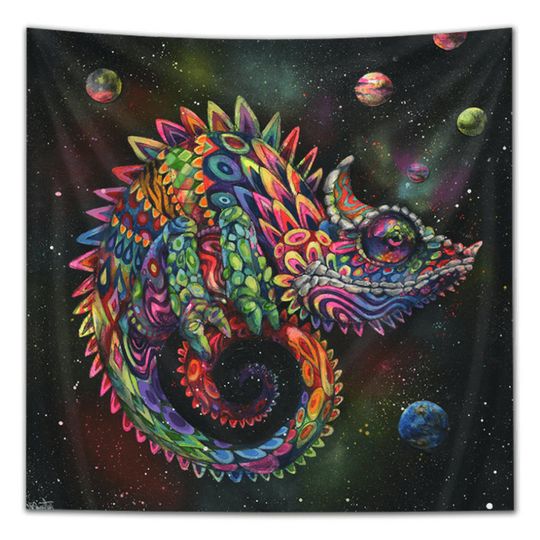 Discover Chameleon Art Tapestry - Large Format Art - Lizard art- Rainbow Herbert