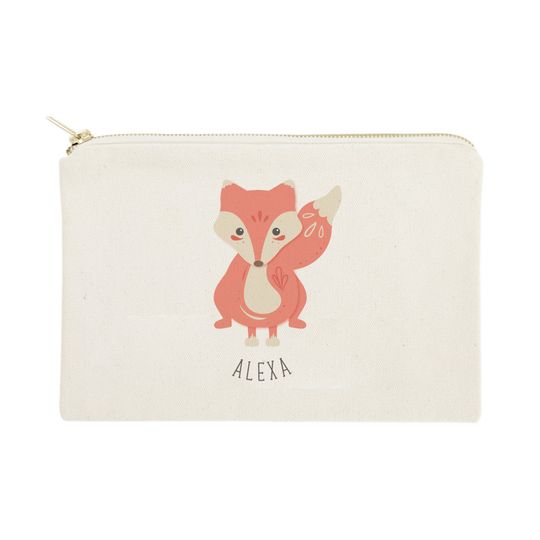 Discover Personalized Name Fox Cotton Canvas Stationery Pouch, Pencil Pouch for Kids, Teens, Gift, Animals