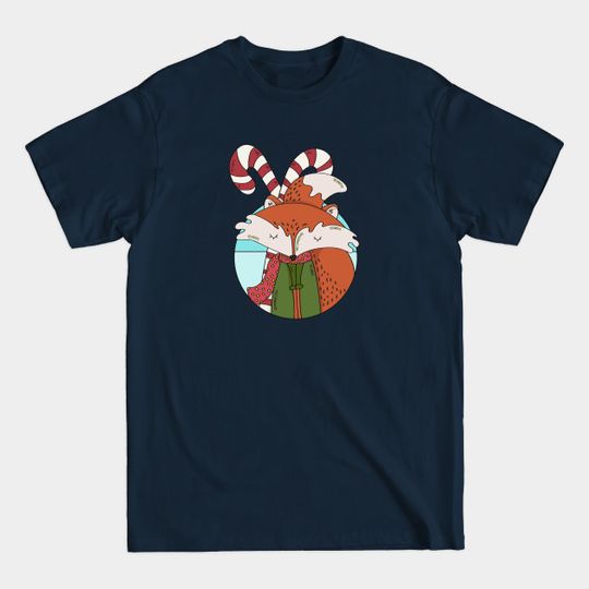 Discover Christmas Fox with Scarf and Candy Canes - Christmas Fox - T-Shirt