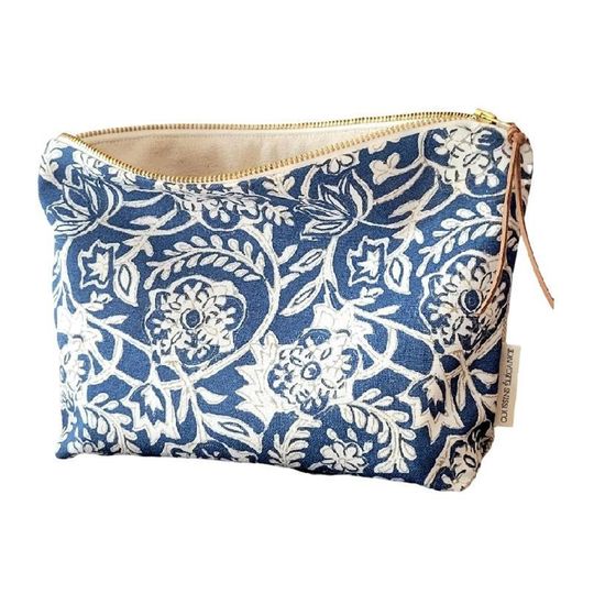 Discover Blue floral makeup bag, blue flower cosmetic bag, toiletry bag