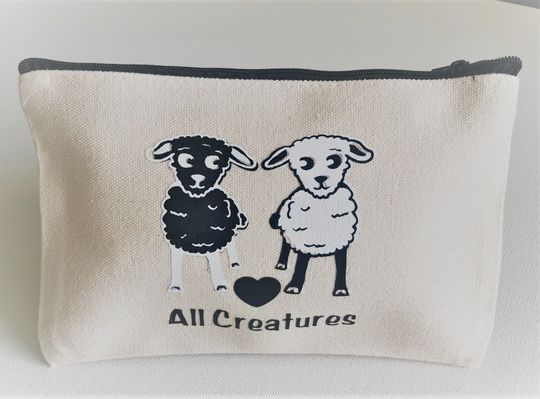 Discover Sheep Heart Icon Wallet/Pouch Natural 100%  Cotton Canvas - Pencil case/Toiletry /Cosmetic bag