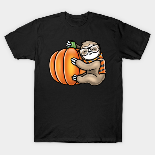 Discover KawAii Cute Sloth Glasses and Scarf Hugging A Pumpkin - Sloth Pumpkin - T-Shirt