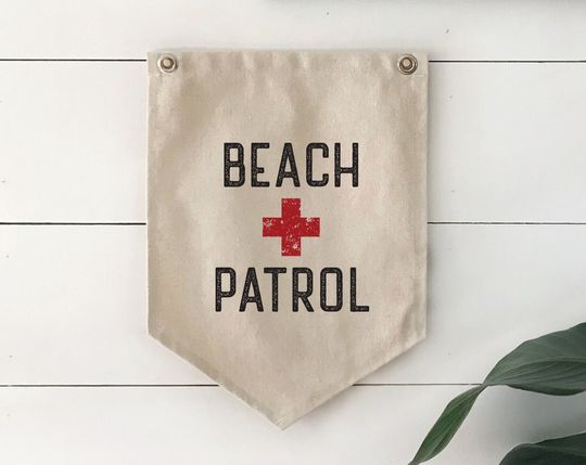Discover Beach Patrol Wall Decor, Nautical Nursery Pennant Flag, Wall Art Hanging Banner, Coastal Home Decor for Summer, Beach Sign