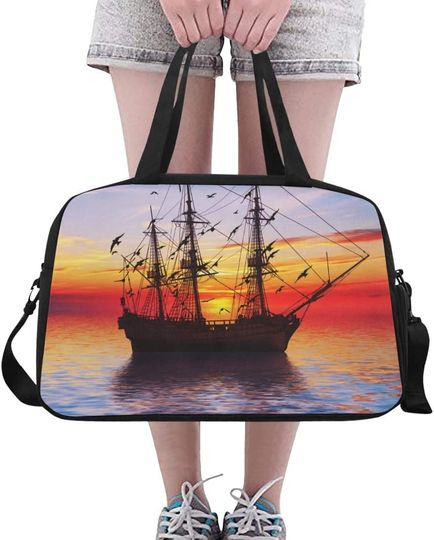 Discover Sports Gym Bag Sailboat Against Beautiful Landscape Travel Bags Fitness Handbag