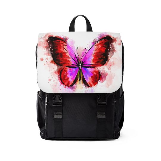 Discover Red and Pink Butterfly Unisex Casual Shoulder Backpack