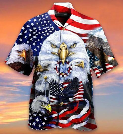 Discover American Eagle US Flag Hawaiian Shirt , July 4th Ohana shirt