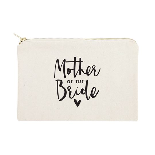 Discover Mother of the Bride Cotton Canvas Wedding Cosmetic Bag, Toiletry Bag and Travel Makeup Pouch, Bridal Party Gift, Gifts for Her
