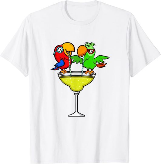 Discover Parrots Drinking Margarita Hawaiian Vacation Birds Cocktail T-Shirt