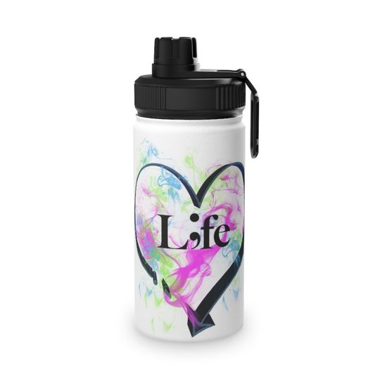Discover Choose Life Semicolon Mental Health Awareness Stainless Steel Water Bottle, Sports Lid