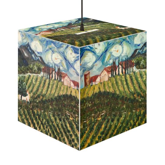 Discover Original Contemporary Impressionism Avensole Vineyard and Winery Landscape Oil Painting printed on a square cube Lamp