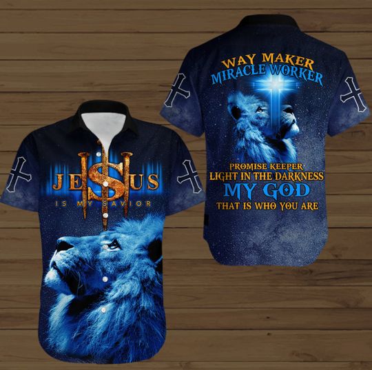 Discover Holiday Way Jesus Maker Blue Lion Unisex Hawaiian Shirt