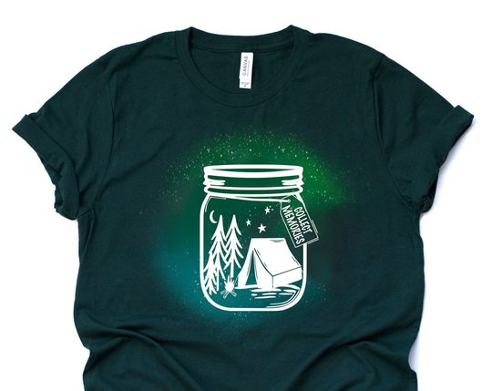 Discover Beautiful Night Sky Tent Camping in Mason Jar Shirt