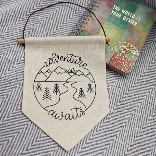 Discover ADVENTURE AWAITS Linen Hanging Pennant