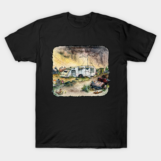 Discover Old Trailer House 1950's Pen and Ink - Old Trailer House 1950s - T-Shirt