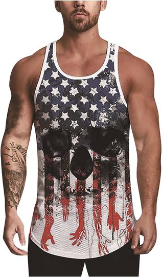 Discover Mens 3D Tank Top Patriotic American Flag Stars