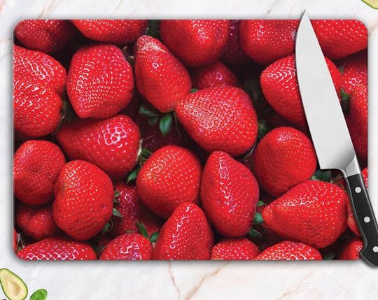 Discover Strawberry Prinred Glass Cutting Board