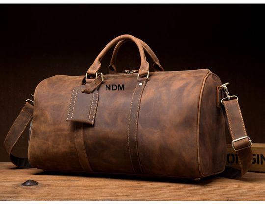 Discover Groomsmen Gifts Distressed Leather Duffle Bag With Shoe Compartment Rustic Large Travel Bag