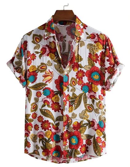 Discover Red Floral Hawaiian Aloha Shirt