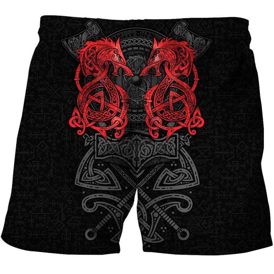 Discover Red Fenrir Viking Wolf Beach Shorts For Men
