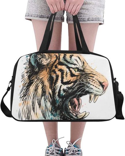 Discover HHL Sports Gym Bag Sketchy Portrait Tiger On White Travel Bags Duffle Bag Fitness Club Bag Workout Fitness Handbag