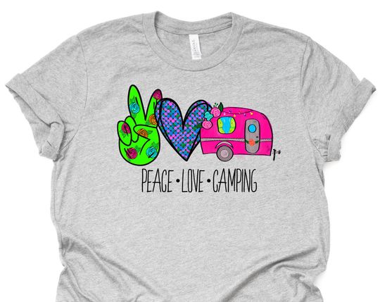 Discover Peace Sign, Heart and Camper Peace, Love And Camping Shirt