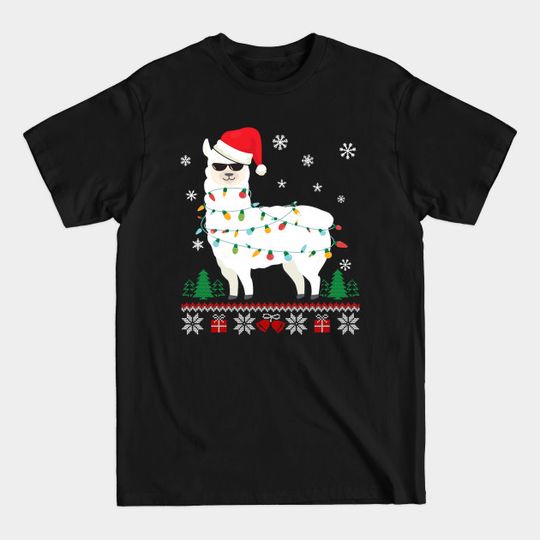 Discover Christmas Llama with Santa Hat T-Shirt