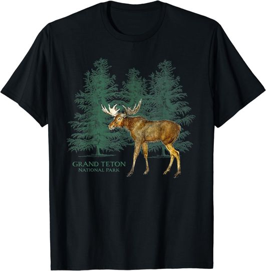 Discover Grand Teton National Park Wyoming Moose Trees Vintage Look T-Shirt
