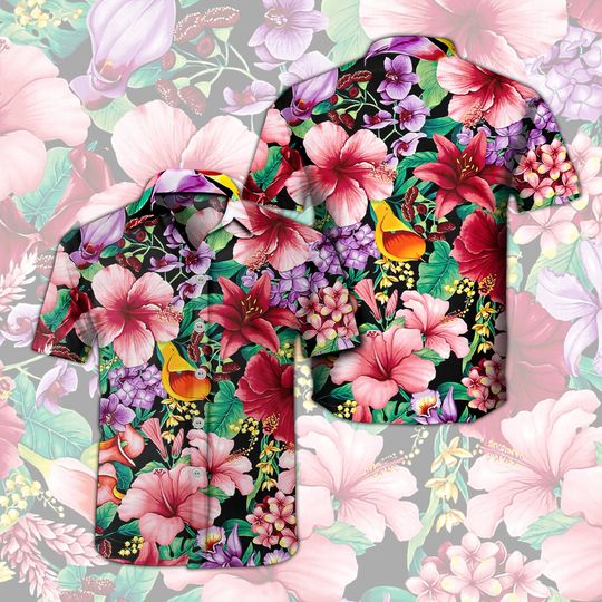 Discover Aloha Floral Print Casual Breathable Short Sleeve Hawaiian Shirts
