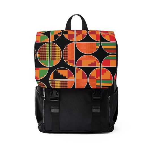 Discover African Backpack, Kente Pattern, Geometric Shape, Ghana Style, Unisex Casual Shoulder Backpack