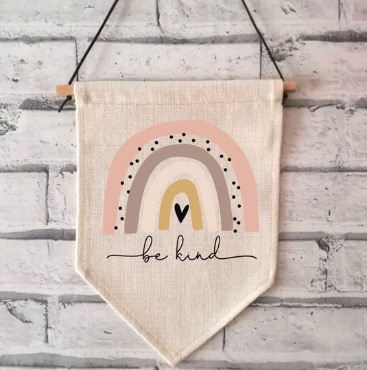 Discover BE KIND RAINBOW Linen Hanging Pennant