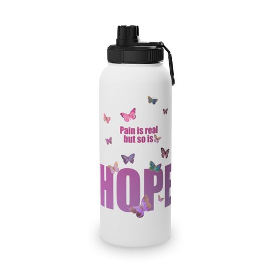 Discover HOPE Hold On Pain Ends Stainless Steel Water Bottle, Sports Lid