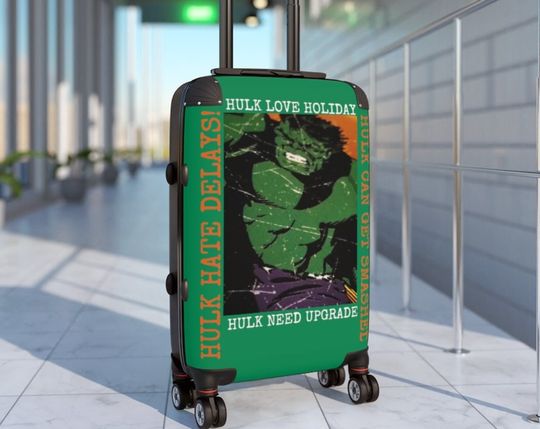 Discover Cabin travelling Suitcase Hulk prints on a canvas surface that is encapsulated in the PC shell.