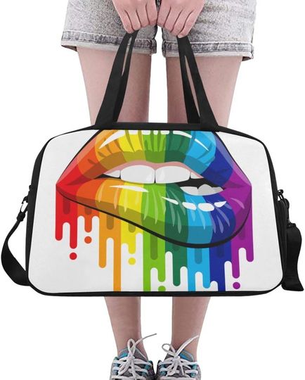 Discover HHL Sports Gym Bag Open Mouth Rainbow Color Paint Flow Travel Bags