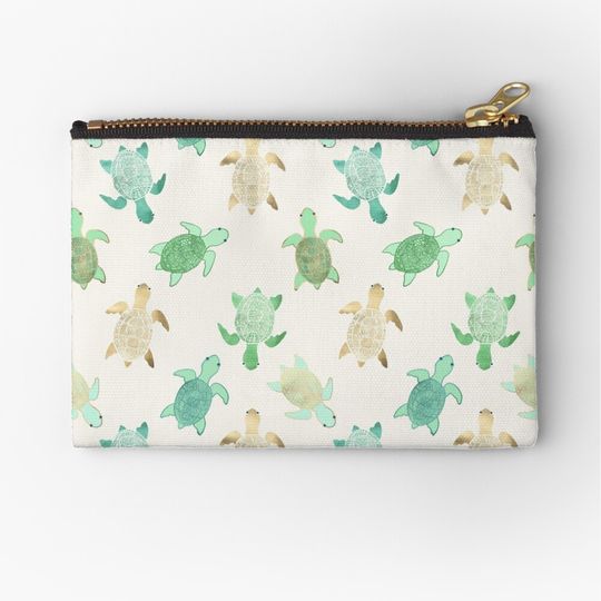 Discover Gilded Jade & Mint Turtles Makeup Bags
