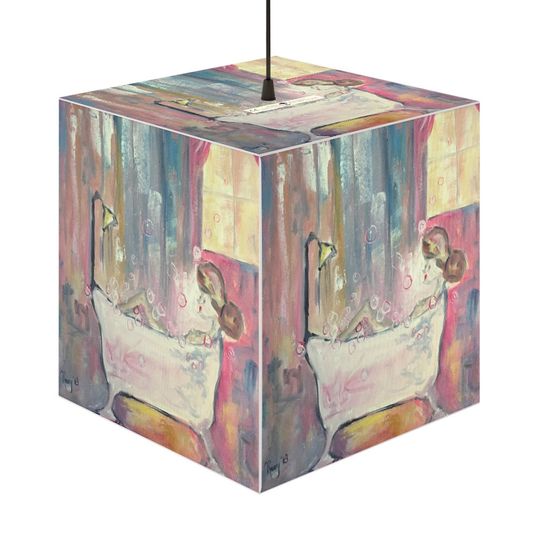 Discover Original Contemporary Impressionism Modern Abstract Lady in a Bubble Bath Painting printed on a square cube Lamp