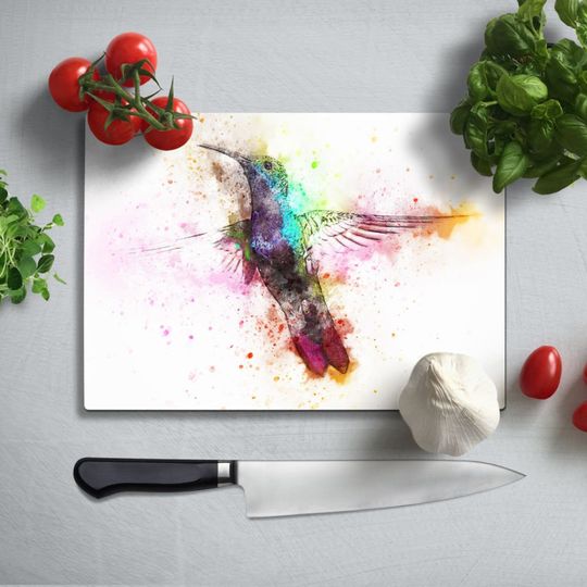 Discover Watercolor Bird Glass Cutting board, Glass chopping board