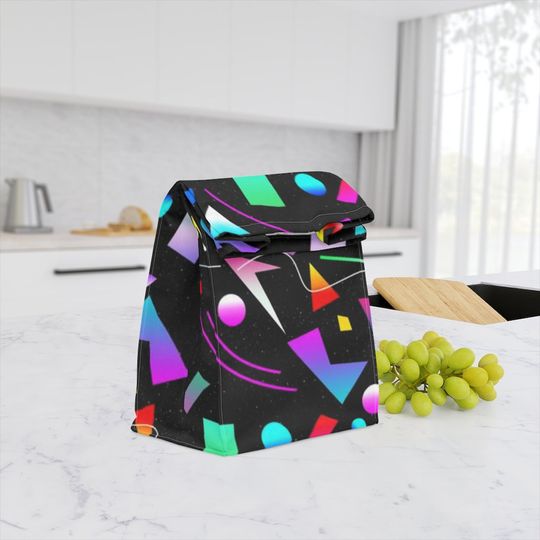 Discover 80s Colorful Shapes Print Polyester Lunch Bag
