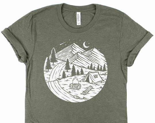 Discover Camping Tee, Rustic Camping Scene, Camping at Mountains Shirt