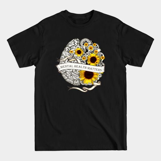 Discover Brain Floral, Mental Health Matters 9 - Mental Health - T-Shirt